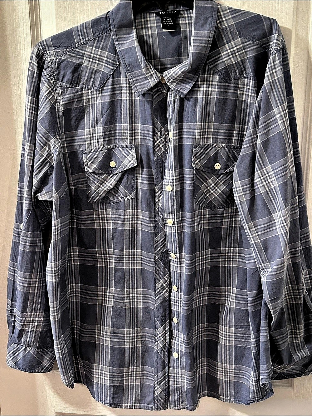 Torrid Plaid Button Down Shirt Blue & Gray Size 1